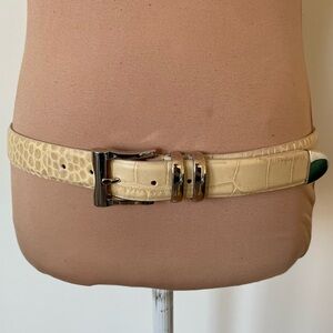 Sandy Duftler Designs Crocodile Embossed Cream Leather Silver Brass 3178 Belt L